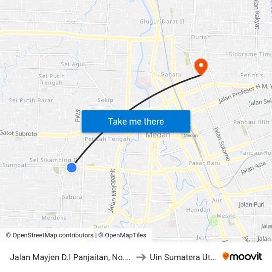Jalan Mayjen D.I Panjaitan, No.124 to Uin Sumatera Utara map