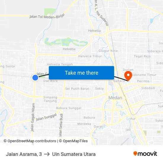 Jalan Asrama, 3 to Uin Sumatera Utara map