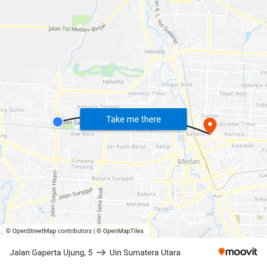 Jalan Gaperta Ujung, 5 to Uin Sumatera Utara map