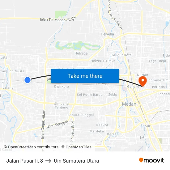 Jalan Pasar Ii, 8 to Uin Sumatera Utara map