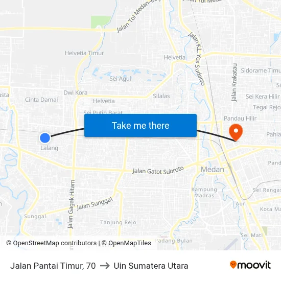 Jalan Pantai Timur, 70 to Uin Sumatera Utara map