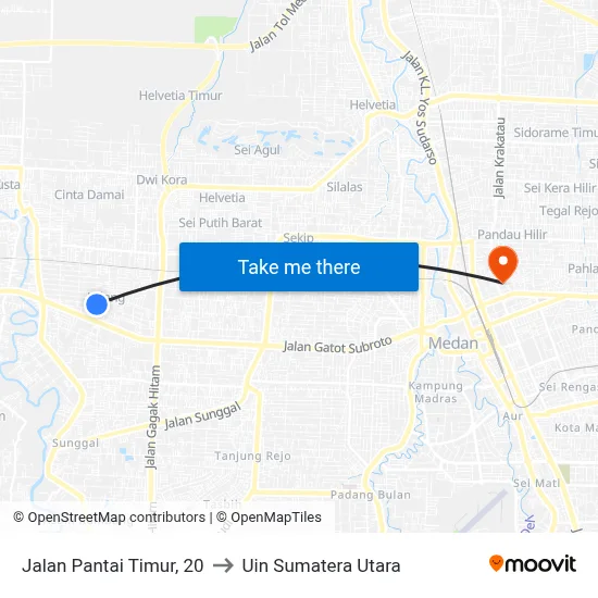 Jalan Pantai Timur, 20 to Uin Sumatera Utara map