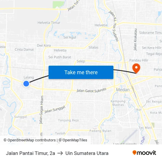 Jalan Pantai Timur, 2a to Uin Sumatera Utara map