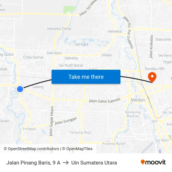 Jalan Pinang Baris, 9 A to Uin Sumatera Utara map