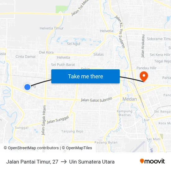 Jalan Pantai Timur, 27 to Uin Sumatera Utara map