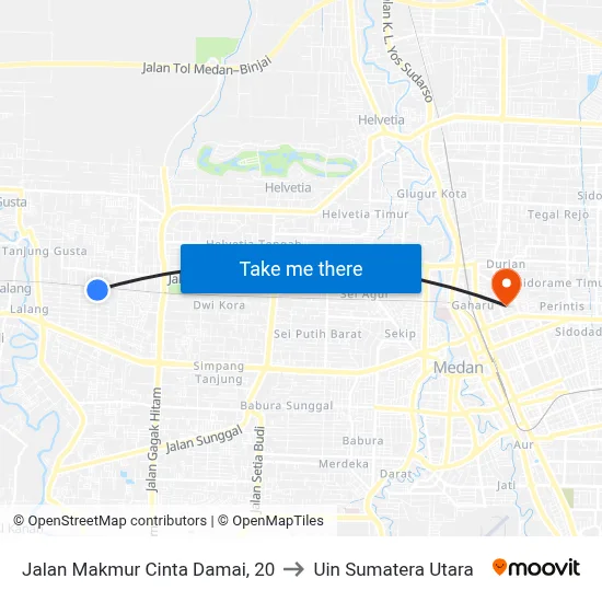 Jalan Makmur Cinta Damai, 20 to Uin Sumatera Utara map