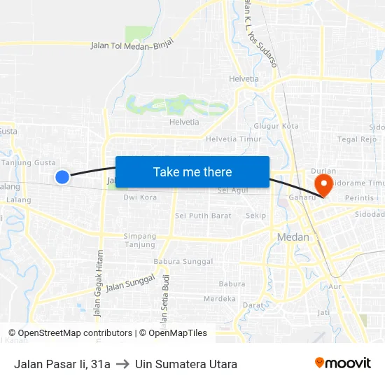 Jalan Pasar Ii, 31a to Uin Sumatera Utara map