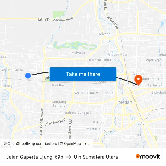 Jalan Gaperta Ujung, 69p to Uin Sumatera Utara map