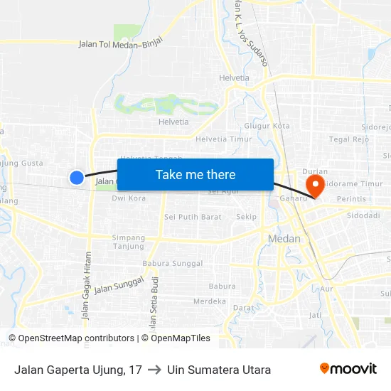 Jalan Gaperta Ujung, 17 to Uin Sumatera Utara map
