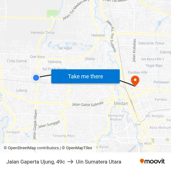 Jalan Gaperta Ujung, 49c to Uin Sumatera Utara map