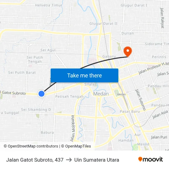 Jalan Gatot Subroto, 437 to Uin Sumatera Utara map