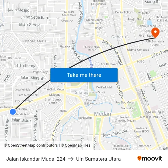 Jalan Iskandar Muda, 224 to Uin Sumatera Utara map