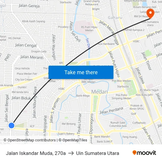 Jalan Iskandar Muda, 270a to Uin Sumatera Utara map