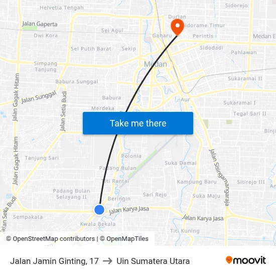 Jalan Jamin Ginting, 17 to Uin Sumatera Utara map