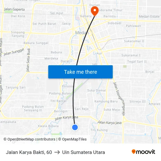 Jalan Karya Bakti, 60 to Uin Sumatera Utara map