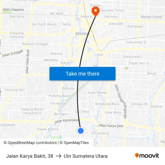Jalan Karya Bakti, 38 to Uin Sumatera Utara map