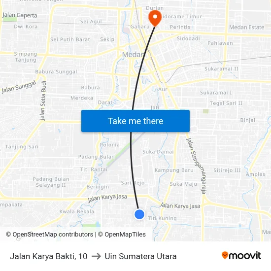 Jalan Karya Bakti, 10 to Uin Sumatera Utara map