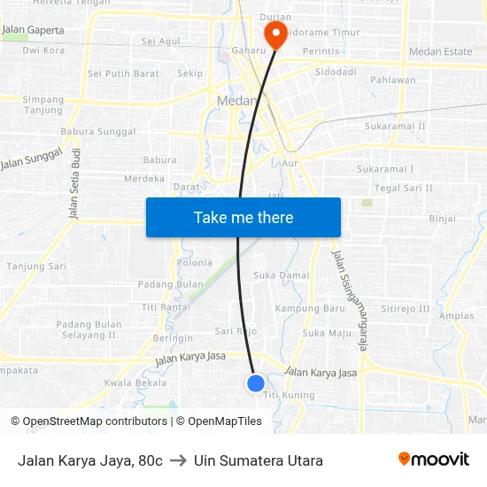 Jalan Karya Jaya, 80c to Uin Sumatera Utara map