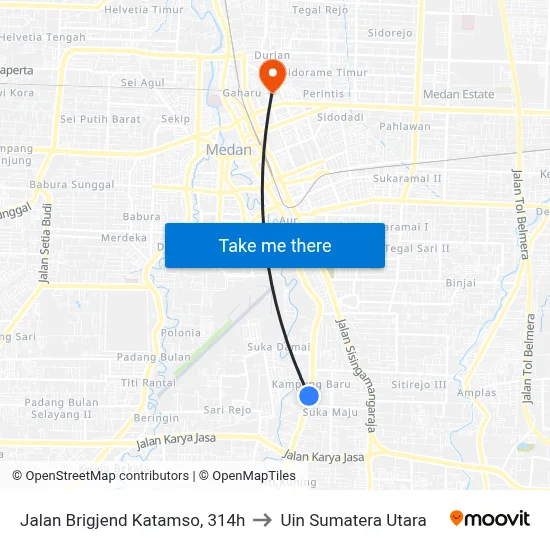 Jalan Brigjend Katamso, 314h to Uin Sumatera Utara map