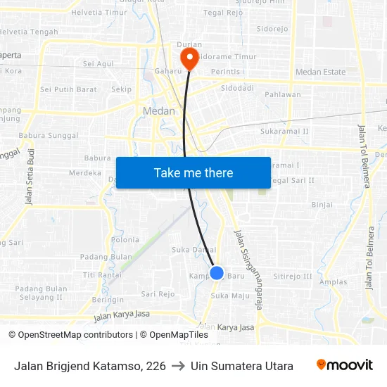 Jalan Brigjend Katamso, 226 to Uin Sumatera Utara map