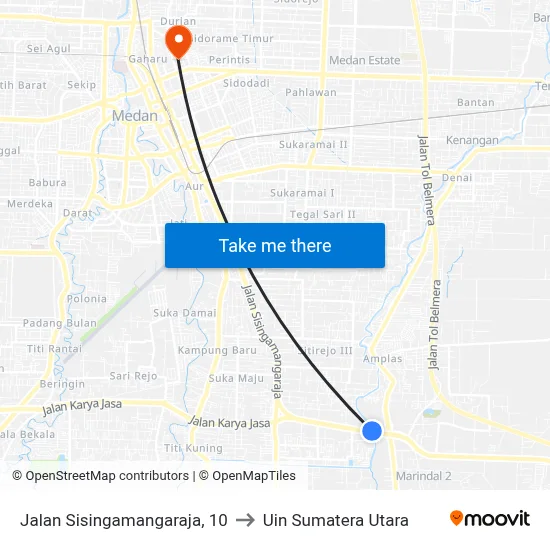 Jalan Sisingamangaraja, 10 to Uin Sumatera Utara map