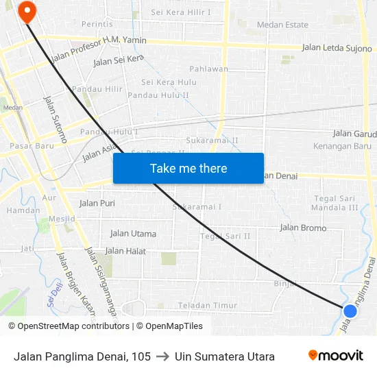 Jalan Panglima Denai, 105 to Uin Sumatera Utara map