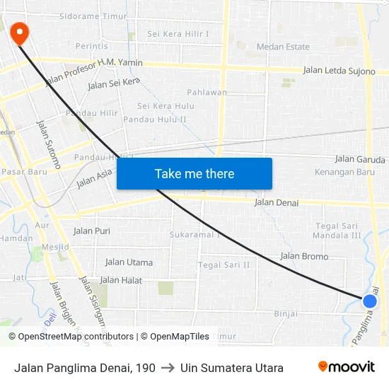 Jalan Panglima Denai, 190 to Uin Sumatera Utara map