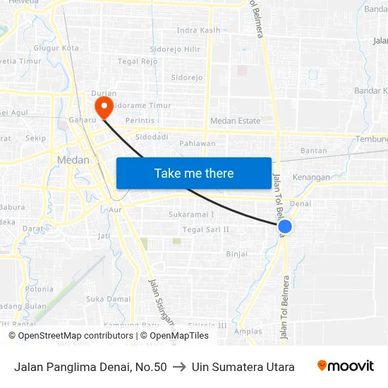 Jalan Panglima Denai, No.50 to Uin Sumatera Utara map