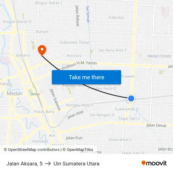 Jalan Aksara, 5 to Uin Sumatera Utara map