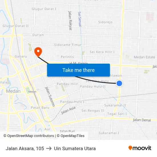 Jalan Aksara, 105 to Uin Sumatera Utara map