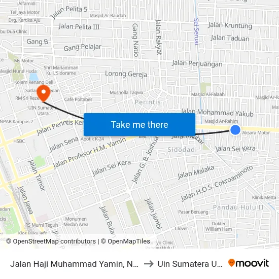 Jalan Haji Muhammad Yamin, No.404 to Uin Sumatera Utara map