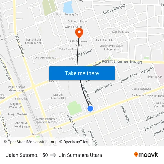 Jalan Sutomo, 150 to Uin Sumatera Utara map