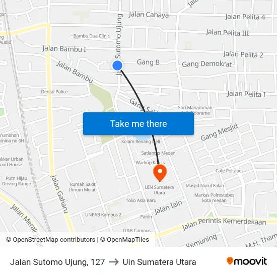 Jalan Sutomo Ujung, 127 to Uin Sumatera Utara map