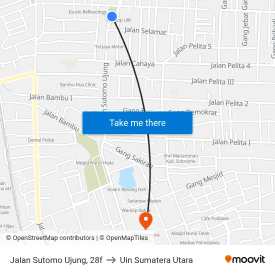 Jalan Sutomo Ujung, 28f to Uin Sumatera Utara map