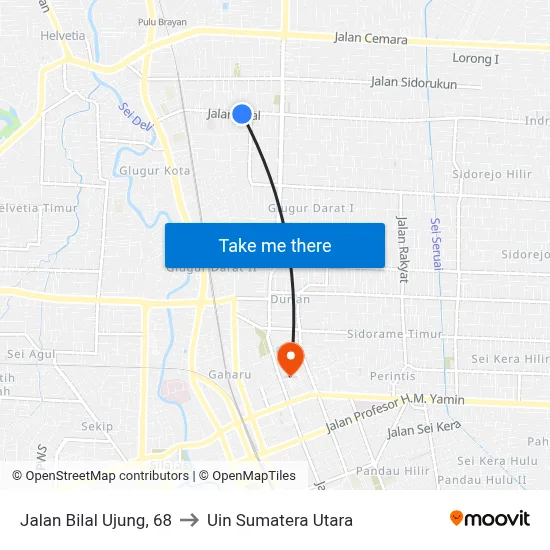 Jalan Bilal Ujung, 68 to Uin Sumatera Utara map