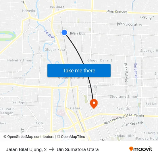 Jalan Bilal Ujung, 2 to Uin Sumatera Utara map