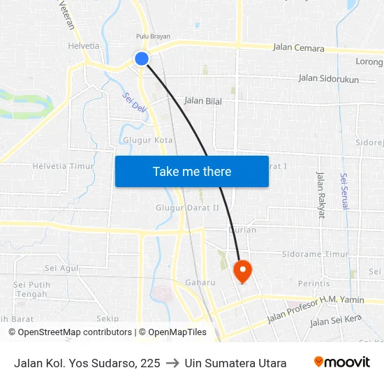 Jalan Kol. Yos Sudarso, 225 to Uin Sumatera Utara map