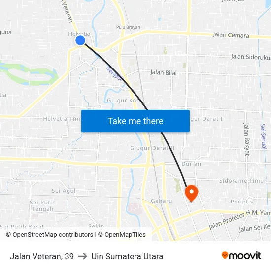 Jalan Veteran, 39 to Uin Sumatera Utara map