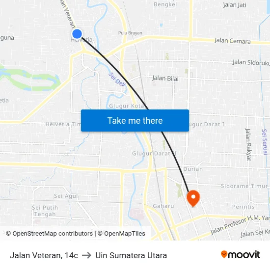 Jalan Veteran, 14c to Uin Sumatera Utara map