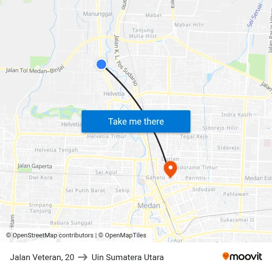 Jalan Veteran, 20 to Uin Sumatera Utara map