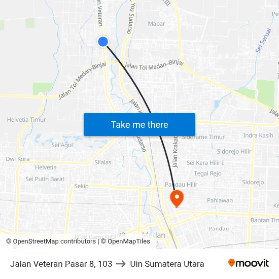 Jalan Veteran Pasar 8, 103 to Uin Sumatera Utara map