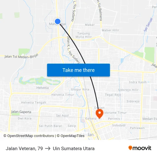 Jalan Veteran, 79 to Uin Sumatera Utara map