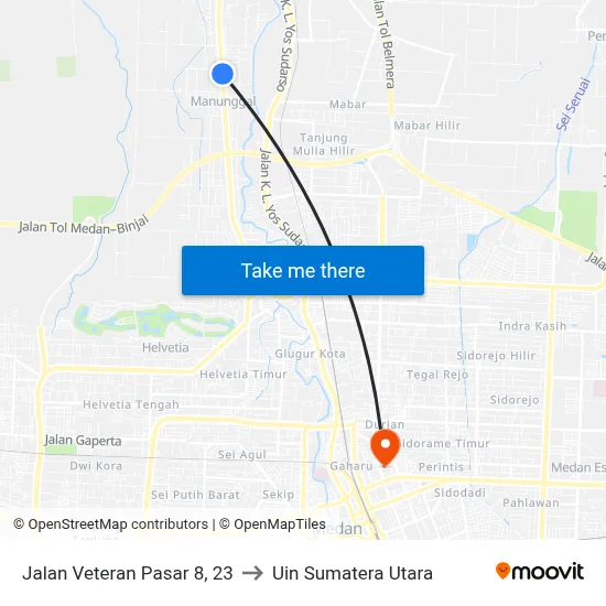 Jalan Veteran Pasar 8, 23 to Uin Sumatera Utara map