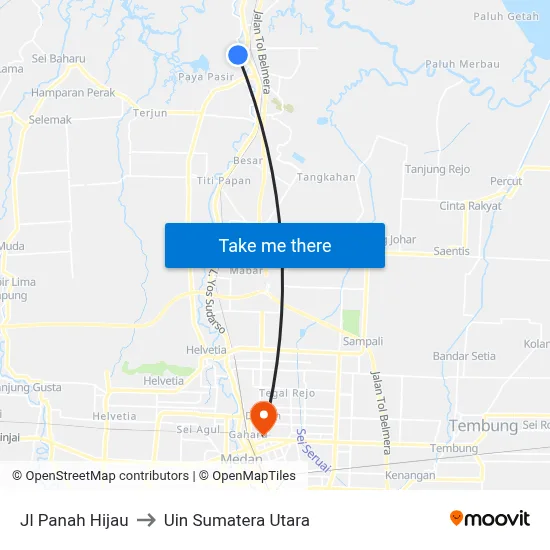 Jl Panah Hijau to Uin Sumatera Utara map