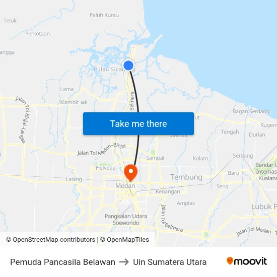 Pemuda Pancasila Belawan to Uin Sumatera Utara map