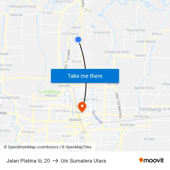 Jalan Platina Iii, 20 to Uin Sumatera Utara map