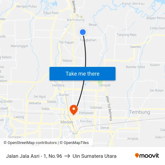 Jalan Jala Asri - 1, No.96 to Uin Sumatera Utara map