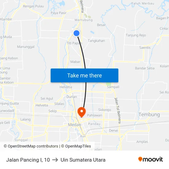 Jalan Pancing I, 10 to Uin Sumatera Utara map