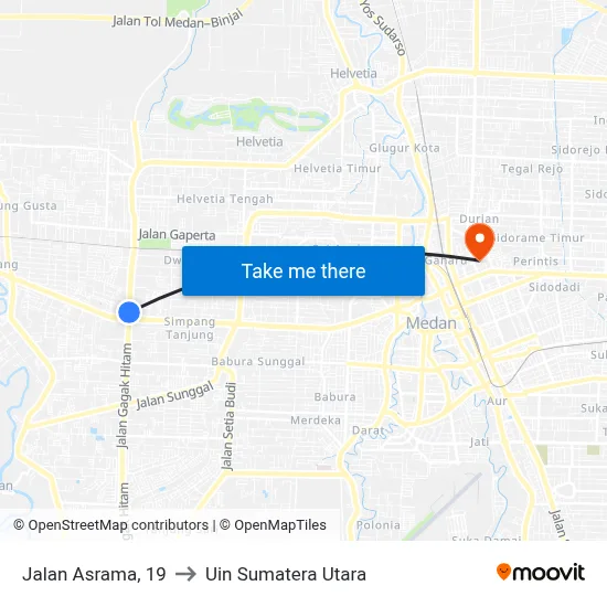 Jalan Asrama, 19 to Uin Sumatera Utara map
