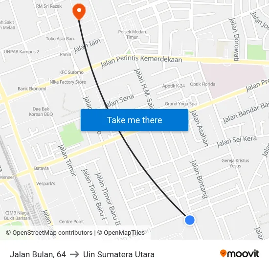 Jalan Bulan, 64 to Uin Sumatera Utara map